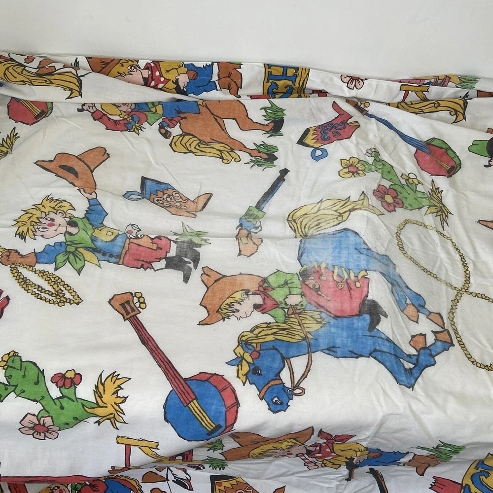 Cannon Western Cowboy Cowgirl Bar B Ranch Farm Rodeo Twin Size Sheet Set 1960's